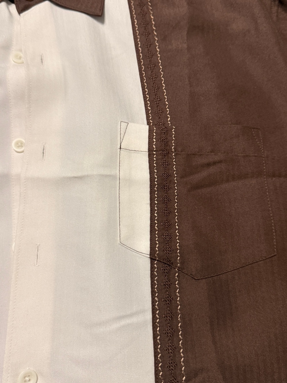 Cubavera Brown and White Cuban-Style Button-Down Shirt - Picture 4 of 5
